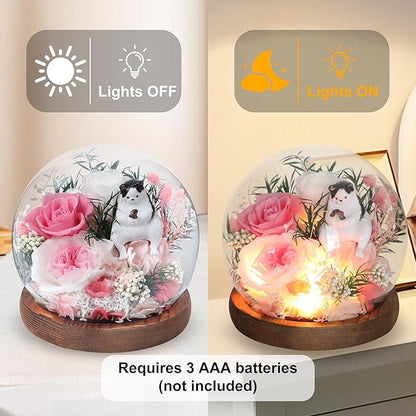 Preserved Flowers In Glass Dome, Eternal Flowers, Forever Flower, Birthday Gifts for Women, Gifts for Mom Girlfriend Her Friendship, Home Decor Bedroom Living Room (Pink)