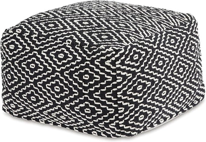 Signature Design by Ashley Jasett Casual Handwoven Geometric Pouf, Black & White