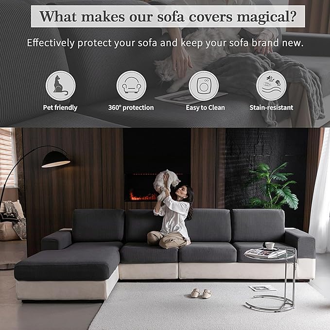 Sectional Couch Covers, Wear Resistant Stretch Sofa Covers Washable Soft Couch Cushion Covers Anti Slip Furniture Protector Sofa Slipcovers for Pets (1 Piece Armrest Sofa Cover, Dark Gray)