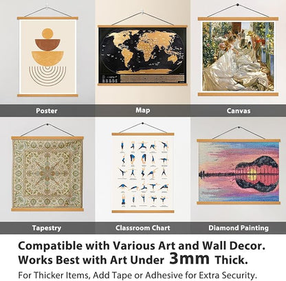 Magnetic Poster Hanger Frame for 17x24 17x22 17x21 Movie Music Posters Wall Art,Teak Wood Picture Frames for Large Canvas Diamond Map Decor, Living Room Calendar Banner Tapestry Photo Hanging Stand