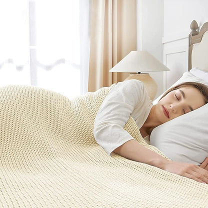Guohaoi Knitted Weighted Blanket for Adults (Cream 48"x72" 20lbs) No Beads Cooling Throw Blanket for Hot Sleepers, Home Decor Breathable Chunky Knit Heavy Blanket Use on Full Size Bed