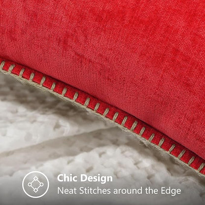 decorUhome Spring Chenille Soft Throw Pillow Covers 18x18 Set of 2, Farmhouse Velvet Neutral Decorative Pillow Covers with Stitched Edge for Couch Sofa Bed Home Decor, Red