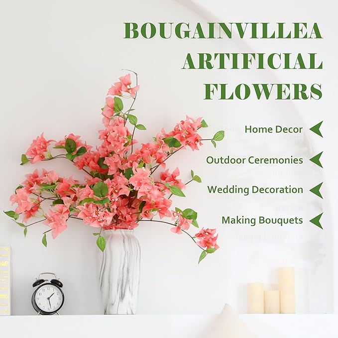 10PCS Bougainvillea Artificial Flowers 30" Silk Fake Bougainvillea Branches Faux Flowers Vines for Home，Garden，Wedding，Party，Indoor and Outdoor，Floral Arrangement and DIY Decor（Pink）