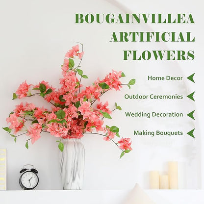 10PCS Bougainvillea Artificial Flowers 30" Silk Fake Bougainvillea Branches Faux Flowers Vines for Home，Garden，Wedding，Party，Indoor and Outdoor，Floral Arrangement and DIY Decor（Pink）