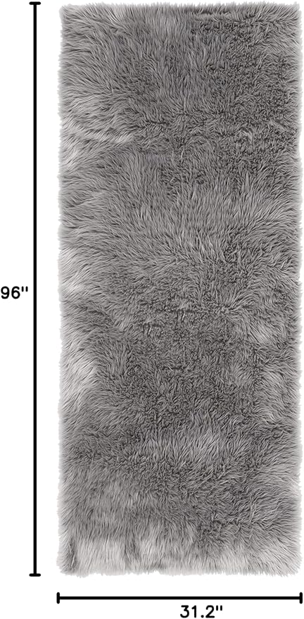 SAFAVIEH Faux Sheep Skin Collection Runner Rug - 2'6" x 8', Grey, Silken Glam Design, Non-Shedding & Easy Care, 2.35-inch Thick Ideal for High Traffic Areas in Living Room, Bedroom (FSS235D)