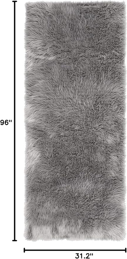 SAFAVIEH Faux Sheep Skin Collection Runner Rug - 2'6" x 8', Grey, Silken Glam Design, Non-Shedding & Easy Care, 2.35-inch Thick Ideal for High Traffic Areas in Living Room, Bedroom (FSS235D)