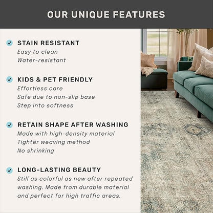 Moss 2x3 Washable Entryway Rug, Medallion Abstract Throw Rugs for Kitchen, Bathroom, Farmhouse Home Décor, Non Slip Low Pile Soft Stain Resistant Carpet (Green and Moss)