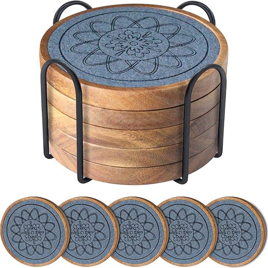 5 Pack Coasters for Drinks Absorbent, Coasters for Coffee Table with Holder, Non-Slip, Non-Stick, Suit for Kinds of Cups 4.3 inch Gray