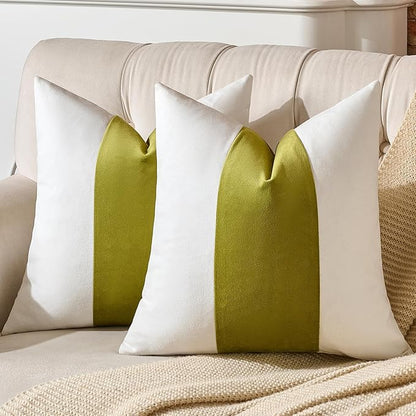 AmHoo Pack of 2 Velvet Panel Cotton Pillow Covers Decorative Pillowcase Cushion for Couch Sofa Bedroom 20 x 20-Inch Spinach Green