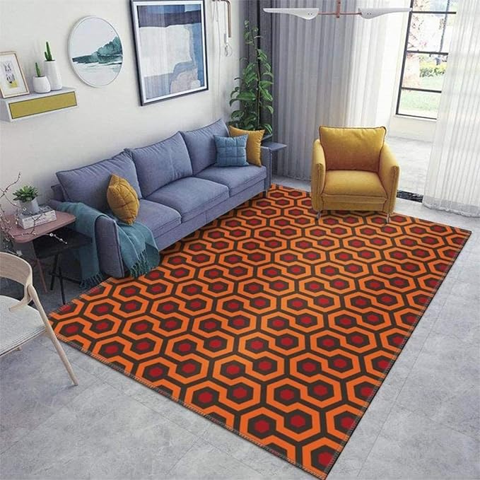 The Shining Overlook Hotel Area Rugs, Orange Hexagon Large Rugs, Easy Clean Carpet Washable Indoor Non-Slip Rug for Boys and Girls Nursery Bed Living Room Carpets Nursery Decor,5 x 6ft