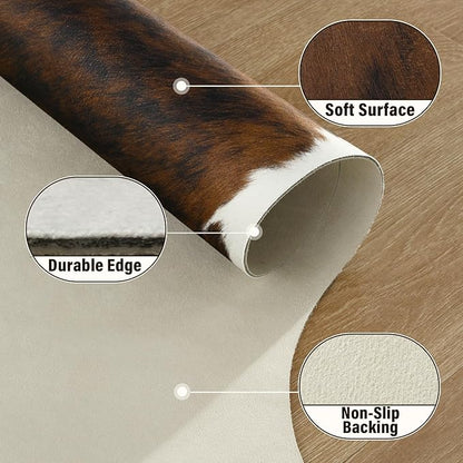 AROGAN Western Decor Faux Fur Cowhide Rug, 6.2x7 Feet Premium Animal Skin Cow Hide Rug, Durable Cow Print Rugs for Wall Decor, Western Floor Carpet for Bedroom Living Room, Spotted Brown