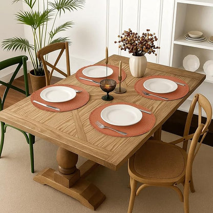 15 Inch Set of 6 Round Woven Placemats Braided Paper Heat Resistant Table Mats with Tassel Boho Indoor Outdoor Table Placemats for Dining Tables Tangerine Red