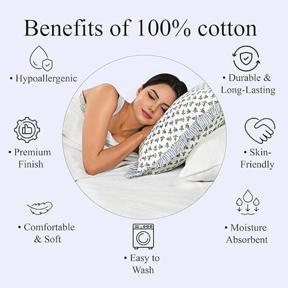 Ridhi Baby Blossams Modern Farmhouse Pillow 24x24 Block Print Cotton Throw Pillow Covers Set of 2 Cushion Covers with Ruffle Couch Sofa Bed Living Room Home Decor Christmas, Thanksgiving