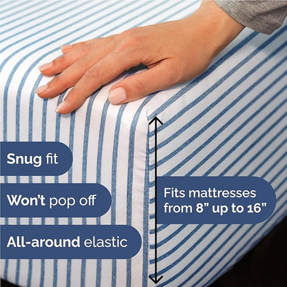 Twin XL Size 3 Piece Sheet Set - Comfy Breathable & Cooling Bed Sheets Set - Hotel Luxury Bedding for Women, Men, Kids, Teens, Boys & Girls - Deep Pockets and Wrinkle Free - Oeko-Tex - Blue Stripes 2
