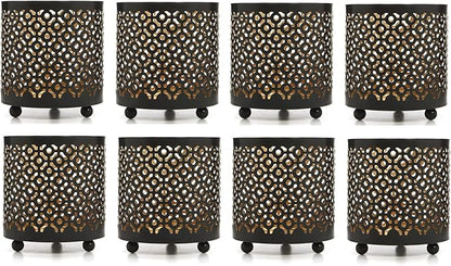 Hosley Bulk Buy Black (Gold Inside) Metal Jar Holder Candle Sleeve Set of 8-4.5" High. Votive, Tea Light Lanterns Ideal Gift for Weddings, Parties, Spa and Aromatherapy O6
