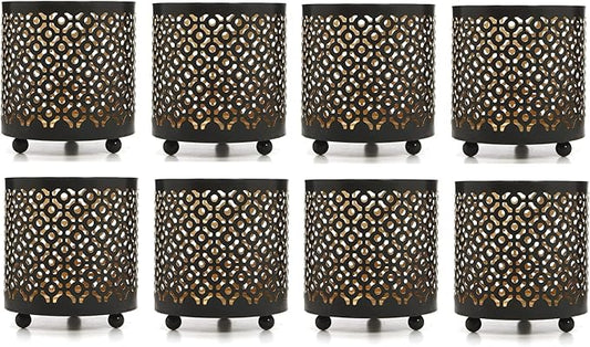 Hosley Bulk Buy Black (Gold Inside) Metal Jar Holder Candle Sleeve Set of 8-4.5" High. Votive, Tea Light Lanterns Ideal Gift for Weddings, Parties, Spa and Aromatherapy O6