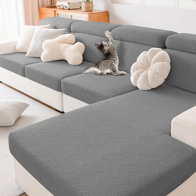 hyha Waterproof Couch Cushion Covers, Waterproof Sectional Couch Covers for 2 Cushion Sofa for Pets, Stretch Sofa Slipcover Washable with Elastic Bottom(2 Packs, Grey)