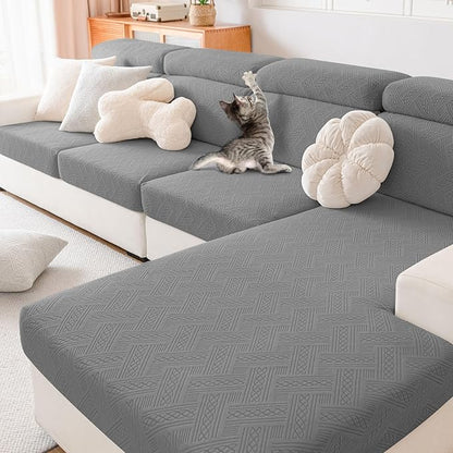 hyha Waterproof Couch Cushion Covers, Waterproof Sectional Couch Covers for 2 Cushion Sofa for Pets, Stretch Sofa Slipcover Washable with Elastic Bottom(2 Packs, Grey)