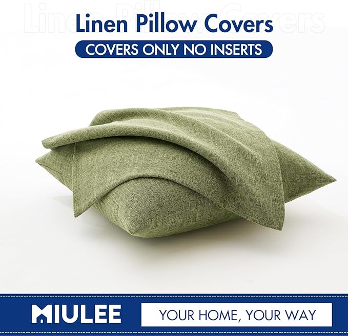 MIULEE Pack of 2 Decorative Linen Burlap Textured Pillow Covers Farmhouse Boho Accent Pillowcases Spring Home Decor for Couch Sofa Bedroom Living Room 20x20 Inch Light Olive Green