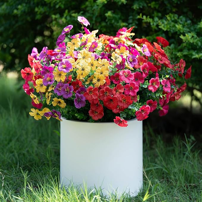 12 Bundles Artificial Flowers for Outdoors Decorations, Spring Summer Multicolor Realistic Faux Silk Daisy, UV Resistant Fake Flowers for Patio Home Decor Garden Planter Window Box Yard