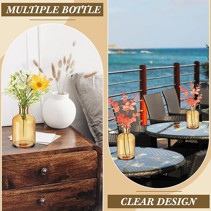 Lallisa 15 Pcs 4 Inches Small Glass Bud Vases Bulk Mini Flower Vases for Centerpieces Decorative Glass Bottles Vintage Rustic Decoration for Wedding Dining Table Home Decor (Amber)