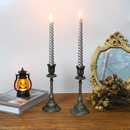 OwnMy Set of 2 Vintage Taper Candle Holders 7.4”Metal Taper Candlestick Holders, Elegant Brass Candle Stick Holders Bronze Candelabra Set for Dining Table Centerpieces Wedding Home Decoration