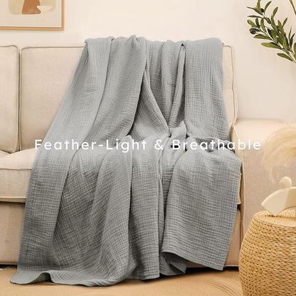 100% Cotton Muslin Blanket Twin XL Size 66" x 90" for Bed Couch Summer Gauze Blanket for Adults Lightweight and Breathable Grey