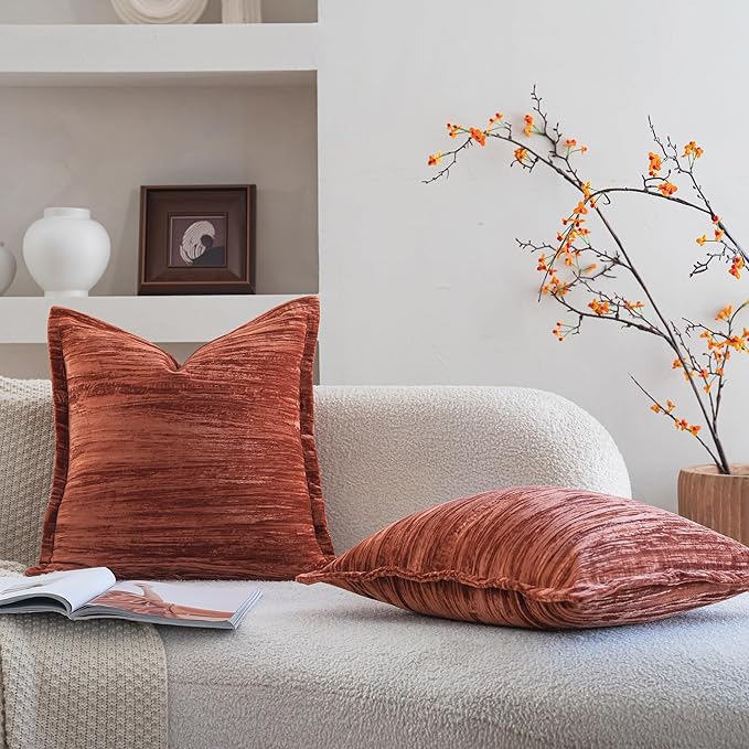 Neelvin Set of 2 Velvet Decorative Throw Pillow Covers 12x20 Inch Brown Modern Luxury Cushion Covers Textured Pillow Cases for Living Room Home Decor Couch Sofa