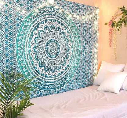 raajsee Indian Cotton Green Tapestry Mandala Wall Hangings- Tapestry For Bedroom - Indie Wall Tapestry Hippie Room Decor - Boho Small Tapestrys Aesthetic 30x40 Inches