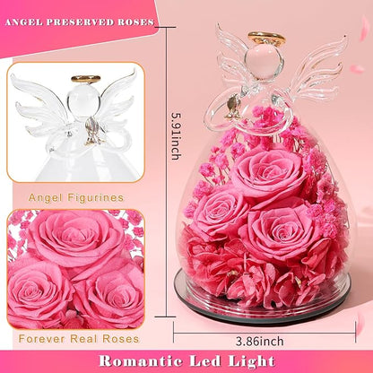Beferr Valentines Day Rose Gifts for Her Women Mom Gifts for Birthday, Fresh Flowers for Delivery Prime Forever Preserved Rose in Glass Angel Figurine, for Grandma Wife Kids Daughter