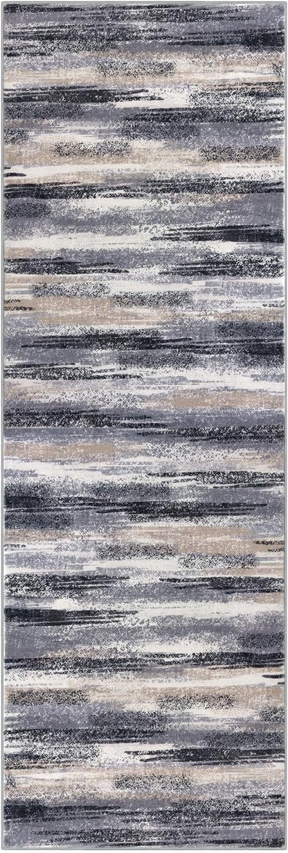 Modern Abstract Runner Rug 2x6, Grey Black Multi Washable Kitchen Runner Non-Slip Soft Hallway Rug Runner Thin Print Faux Wool Carpet for Entryway Bedroom Laundry Room Indoor