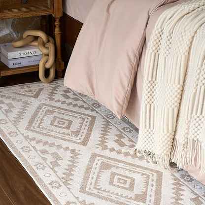 Moroccan Washable Entryway Rug 2x3, Geometric Woven Area Rug, Non-Slip Boho Accent Soft Low-Pile Front Door Mat Indoor Entrance, Small Throw Rug for Bathroom Front Porch, Cream/White