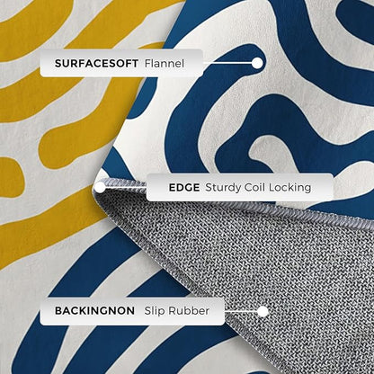 8x12 Abstract Wavy Line Rugs for Bedroom Decor, Washable Yellow Blue Lines Pattern Area Rug, Living Room Home Decoration, Non Slip Soft Thin, Abstract Art Decor Large Carpet PF-P 56