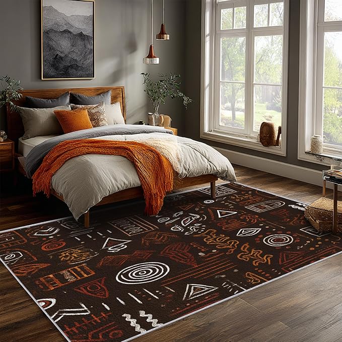 Boho Rug, 6x8 Area Rugs Europe Tribal Ethnic Abstract Pattern for Living Room, Bedroom, Boho Home Decor Accessories Indoor Carpet, Non Slip & Machine Washable