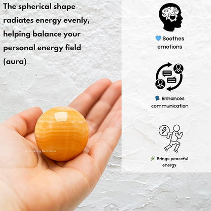 Amazing Gemstone Yellow Calcite Banded Crystal Ball with Stand - 1.5" Inches Crystal Sphere Meditation Balls for Witchcraft and Decorative Balls
