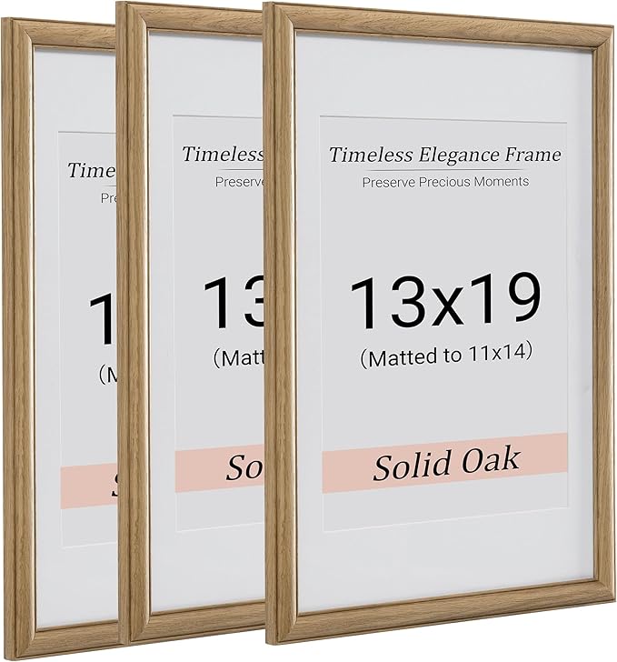 Heimlove 13x19 Picture Frame,13 x 19 Solid White Oak Photo Frame Matted to 11x14 with Tempered Glass,13"x19" Handcrafted wood Poster Frame,Vertical or Horizontal Wall Hanging Display,3 Pack