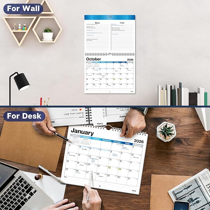 Dunwell 8.5x11" Wall Calendar 2026, Use January to December 2026, Use Hanging on Wall or Use as 8.5 x 11 Office Desk Calendar