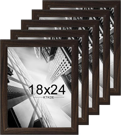 KTKDE Studio Gallery 18x24 Select Poster Frame Set of 5, Walnut Wooden frames Display Poster, Posters & Art Prints for Artwork Wall Vertical or Horizontal Display best gift