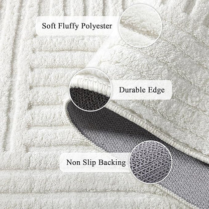 SHACOS Soft Cozy Fluffy Arch Pattern High Low Pile Runner Rugs 2'x6' Non Slip Washable Scandinavian Minimalist Rug Modern Geometric Arc Carpet for Living Room Bedroom Bathroom, Cream White