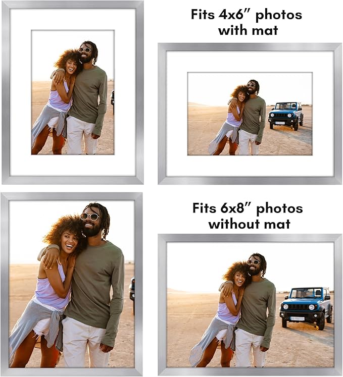 Americanflat 6x8 Picture Frame with Shatter-Resistant Glass - Use as 4x6 Frame with Mat or Display 6x8 Photo Without Mat - Streamline Collection - Picture Frames for Tabletop and Wall - Silver