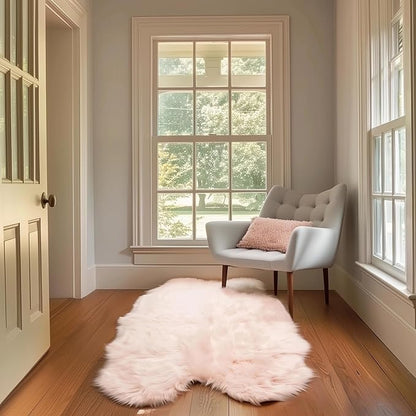 Super Area Rugs Ultra Soft & Fluffy Faux Sheepskin Rug, Light Pink 4 x 6 Feet Sheepskin Carpet for Bedroom Living Room