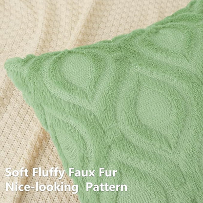 decorUhome Spring Throw Pillow Covers 12x20 Inch Set of 2, Soft Plush Faux Wool Sage Green Solid Couch Pillow Covers, Accent Farmhouse Neutral Square Pillow Cases for Sofa Bed Living Room