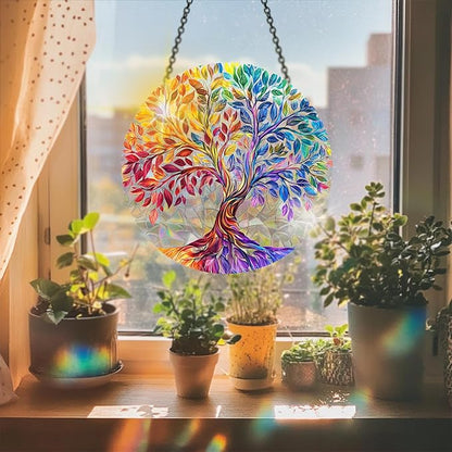 VAIIEYO Tree Acrylic Sun Catcher Window Hanging Decoration, 7.8 Inch Double-Sided Light Reflecting Plant Ornament for Window, Garden, Porch or Balcony Decor, Housewarming, Gift for Natural Lovers