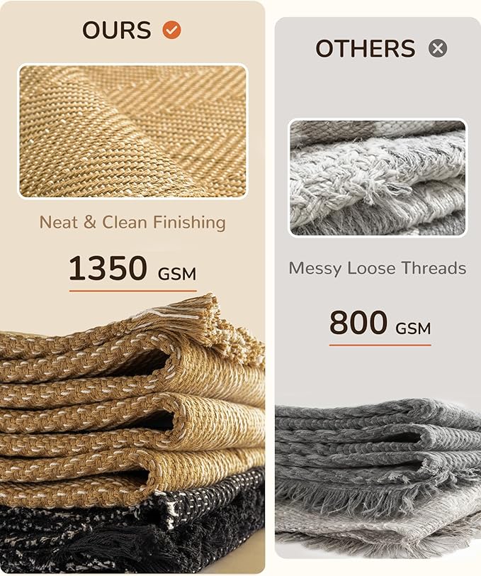BESTSWEETIE 9x12 Washable Rug Hand-Woven Low Pile Soft Modern Farmhouse Bohemian Decor Reversible Braided Rugs with Tassels Throw Carpet for Living Room Bedroom Entryway Bathroom, Natural Jute