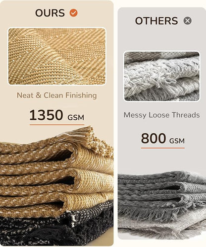 BESTSWEETIE 2x3 Washable Rug Hand-Woven Low Pile Soft Modern Farmhouse Bohemian Decor Reversible Braided Rugs with Tassels Throw Carpet for Living Room Bedroom Entryway Bathroom, Natural Jute