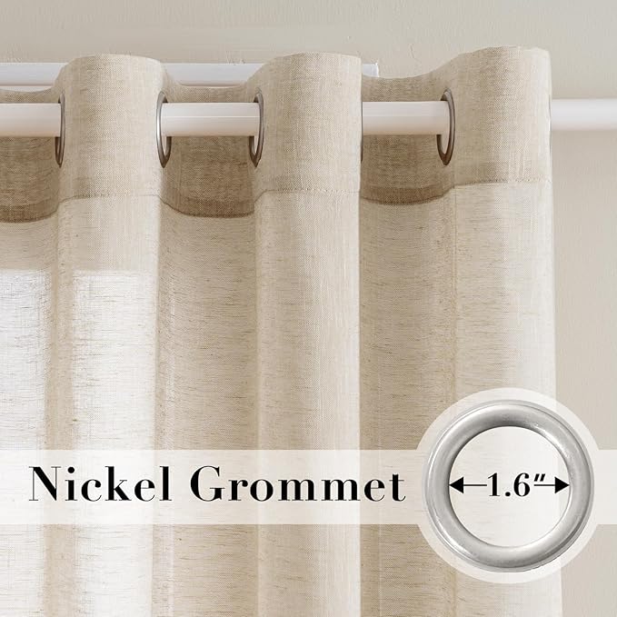 H.VERSAILTEX Linen Curtains Nickel Grommet Natural Linen Semi-Sheer Curtains 2 Panels Privacy Added Premium Soft Rich Material Drapes for Bedroom/Living Room - 52x54 - Inch - Linen