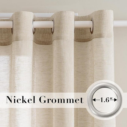 H.VERSAILTEX Linen Curtains Nickel Grommet Natural Linen Semi-Sheer Curtains 2 Panels Privacy Added Premium Soft Rich Material Drapes for Bedroom/Living Room - 52x54 - Inch - Linen