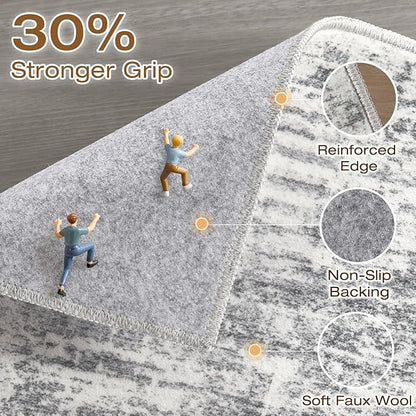 5x8 Area Rug Living Room: Washable Large Neutral Grey Rugs Abstract Soft Modern Stain Resistant Indoor Floor Non-Slip Carpet for Bedroom Nursery Kids Office Playroom Dining Room Under Table Home