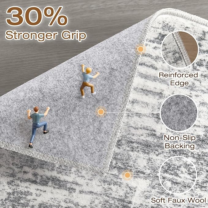 4x6 Rug Washable Area Rugs: Neutral Abstract Soft Modern Stain Resistant Small Indoor Floor Non-Slip Low Pile Throw Carpet for Entryway Kitchen Bedroom Nursery Kids Office Playroom Home House- Grey