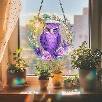 VAIIEYO Owl Acrylic Sun Catcher Window Hanging Decoration, 7.8 Inch Double-Sided Light Reflecting Ornament for Window, Garden, Porch or Balcony Decor, Housewarming, Gift for Natural Lovers